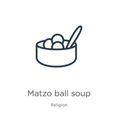 Matzo ball soup icon. Thin linear matzo ball soup outline icon isolated on white background from religion collection. Line vector sign, symbol for web and mobile