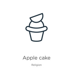 Apple cake icon. Thin linear apple cake outline icon isolated on white background from religion collection. Line vector sign, symbol for web and mobile