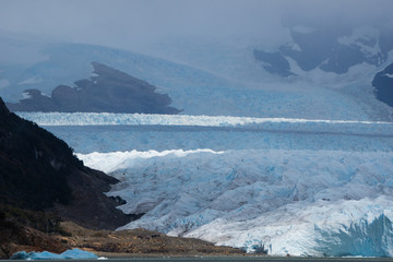 Gray glacier in gray lake in the ice field of southern patagonia, chile