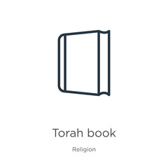 Torah book icon. Thin linear torah book outline icon isolated on white background from religion collection. Line vector sign, symbol for web and mobile