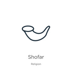 Shofar icon. Thin linear shofar outline icon isolated on white background from religion collection. Line vector sign, symbol for web and mobile