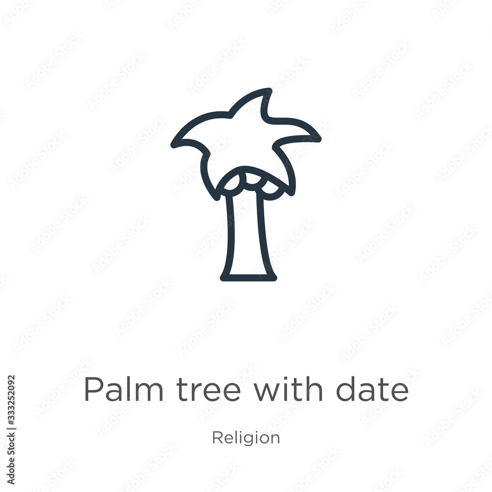 Poster palm tree with date icon. thin linear palm tree with date outline icon isolated on white background 