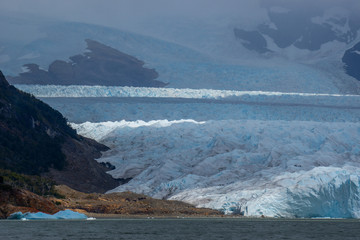 Gray glacier in gray lake in the ice field of southern patagonia, chile