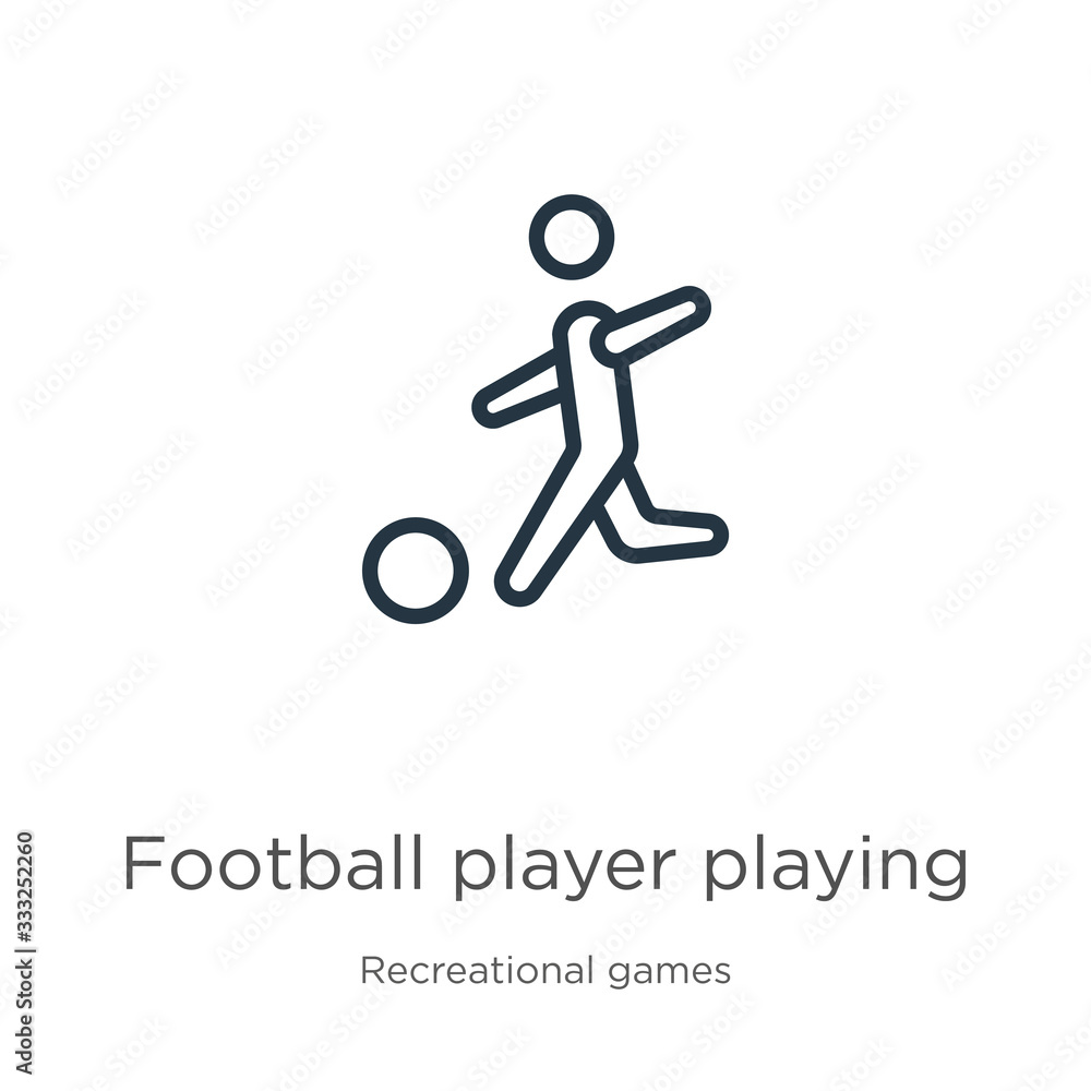 Poster football player playing icon. thin linear football player playing outline icon isolated on white bac