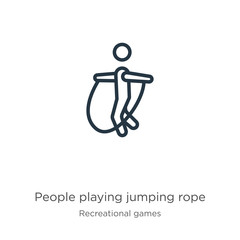 People playing jumping rope icon. Thin linear people playing jumping rope outline icon isolated on white background from recreational games collection. Line vector sign, symbol for web and mobile