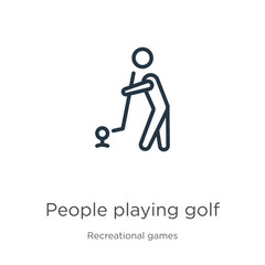 People playing golf icon. Thin linear people playing golf outline icon isolated on white background from recreational games collection. Line vector sign, symbol for web and mobile