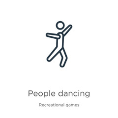 People dancing icon. Thin linear people dancing outline icon isolated on white background from recreational games collection. Line vector sign, symbol for web and mobile