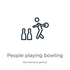 People playing bowling icon. Thin linear people playing bowling outline icon isolated on white background from recreational games collection. Line vector sign, symbol for web and mobile