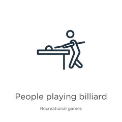 People playing billiard icon. Thin linear people playing billiard outline icon isolated on white background from recreational games collection. Line vector sign, symbol for web and mobile