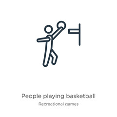 People playing basketball icon. Thin linear people playing basketball outline icon isolated on white background from recreational games collection. Line vector sign, symbol for web and mobile