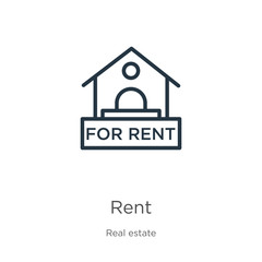 Rent icon. Thin linear rent outline icon isolated on white background from real estate collection. Line vector sign, symbol for web and mobile