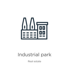 Industrial park icon. Thin linear industrial park outline icon isolated on white background from real estate collection. Line vector sign, symbol for web and mobile