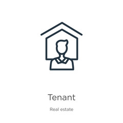 Tenant icon. Thin linear tenant outline icon isolated on white background from real estate collection. Line vector sign, symbol for web and mobile - obrazy, fototapety, plakaty