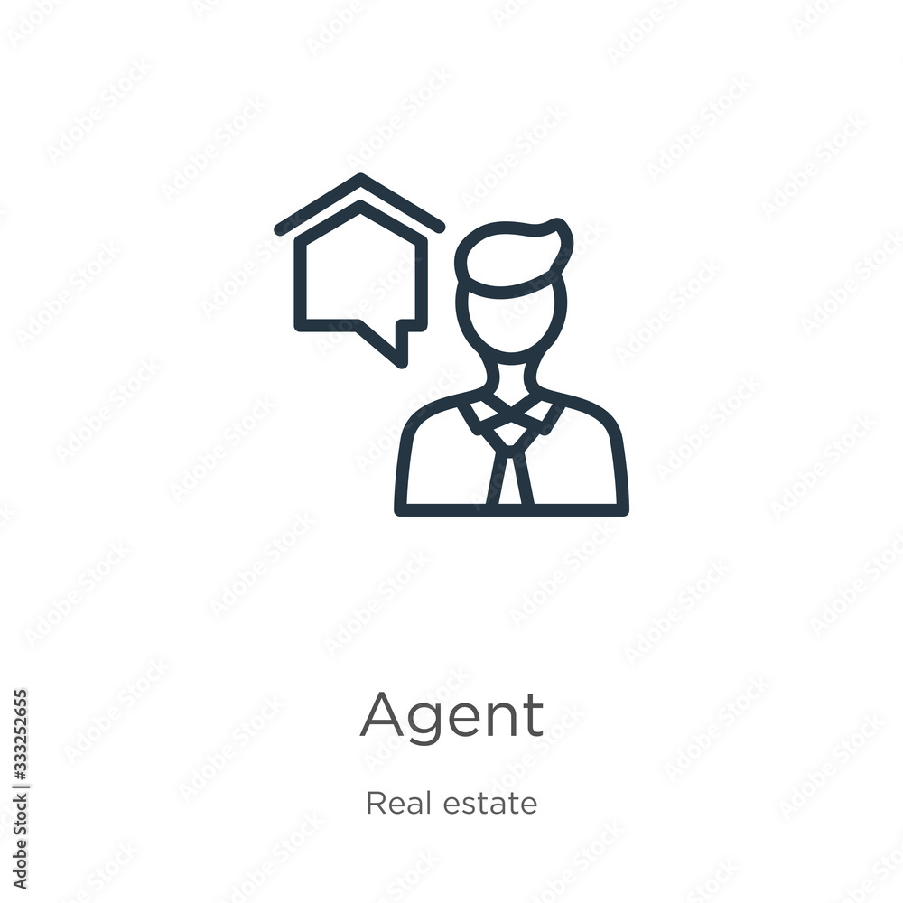 Poster agent icon. thin linear agent outline icon isolated on white background from real estate collection.