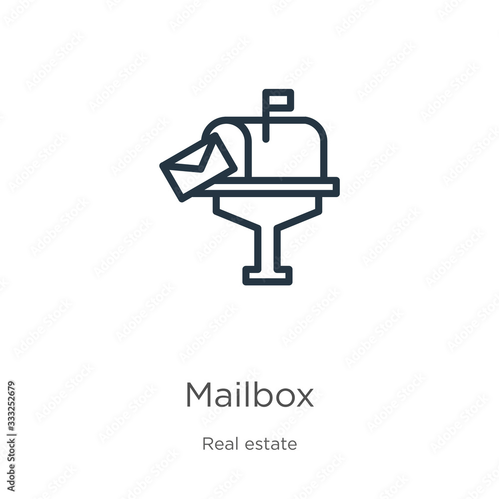 Poster mailbox icon. thin linear mailbox outline icon isolated on white background from real estate collect