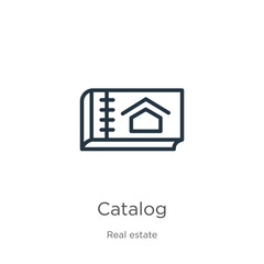 Catalog icon. Thin linear catalog outline icon isolated on white background from real estate collection. Line vector sign, symbol for web and mobile