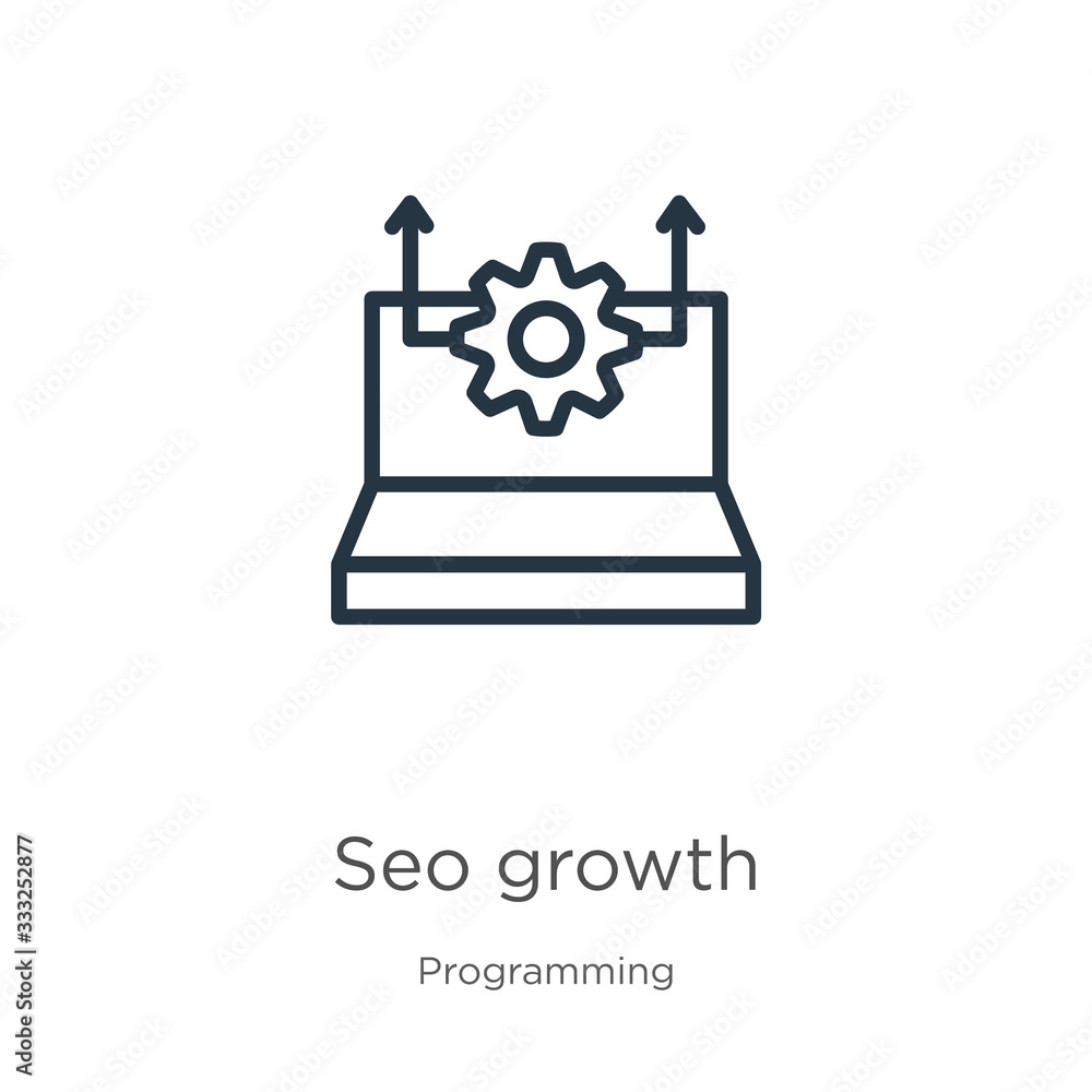 Aufkleber seo growth icon. thin linear seo growth outline icon isolated on white background from programming c