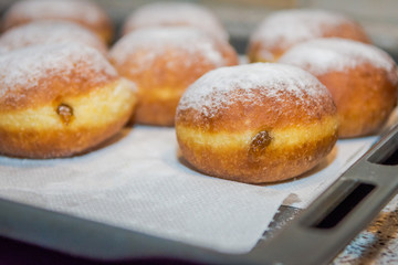 Home made donuts freshly baked and ready to be served.