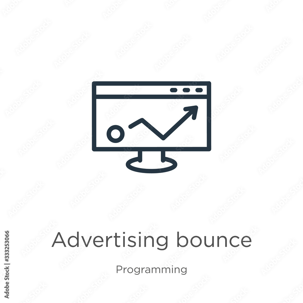 Poster advertising bounce icon. thin linear advertising bounce outline icon isolated on white background fr