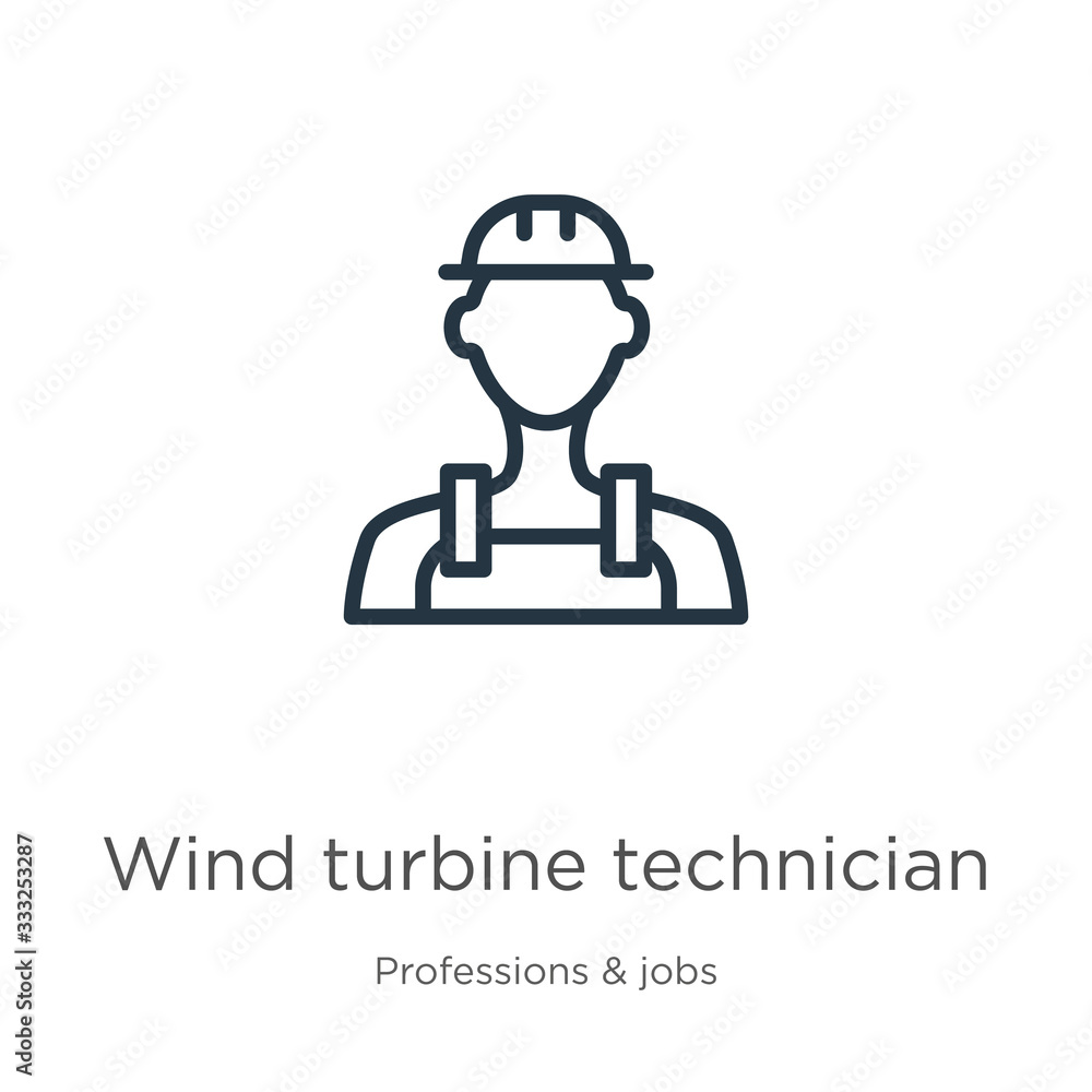 Aufkleber wind turbine technician icon. thin linear wind turbine technician outline icon isolated on white bac
