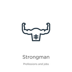 Strongman icon. Thin linear strongman outline icon isolated on white background from professions and jobs collection. Line vector sign, symbol for web and mobile