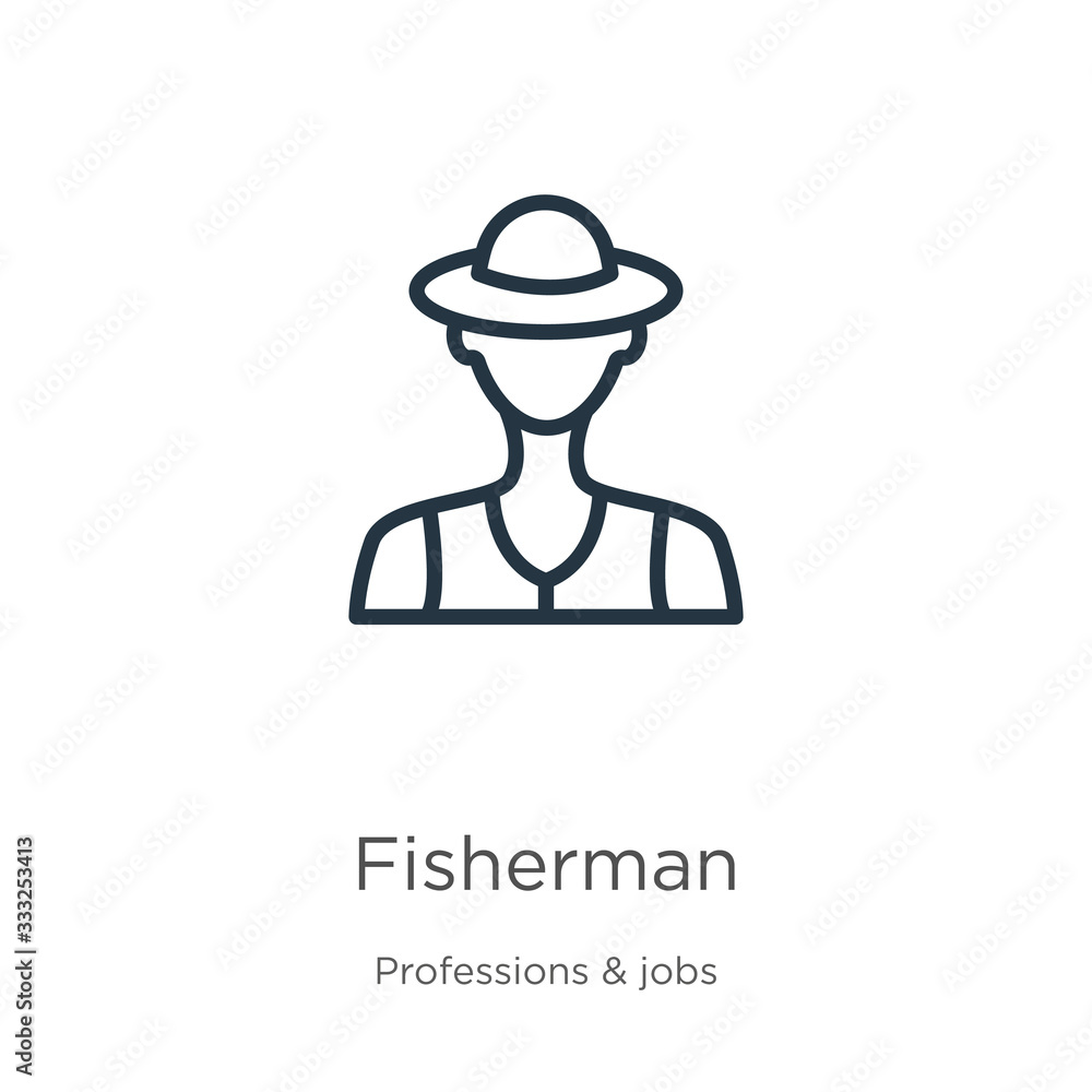 Aufkleber fisherman icon. thin linear fisherman outline icon isolated on white background from professions col