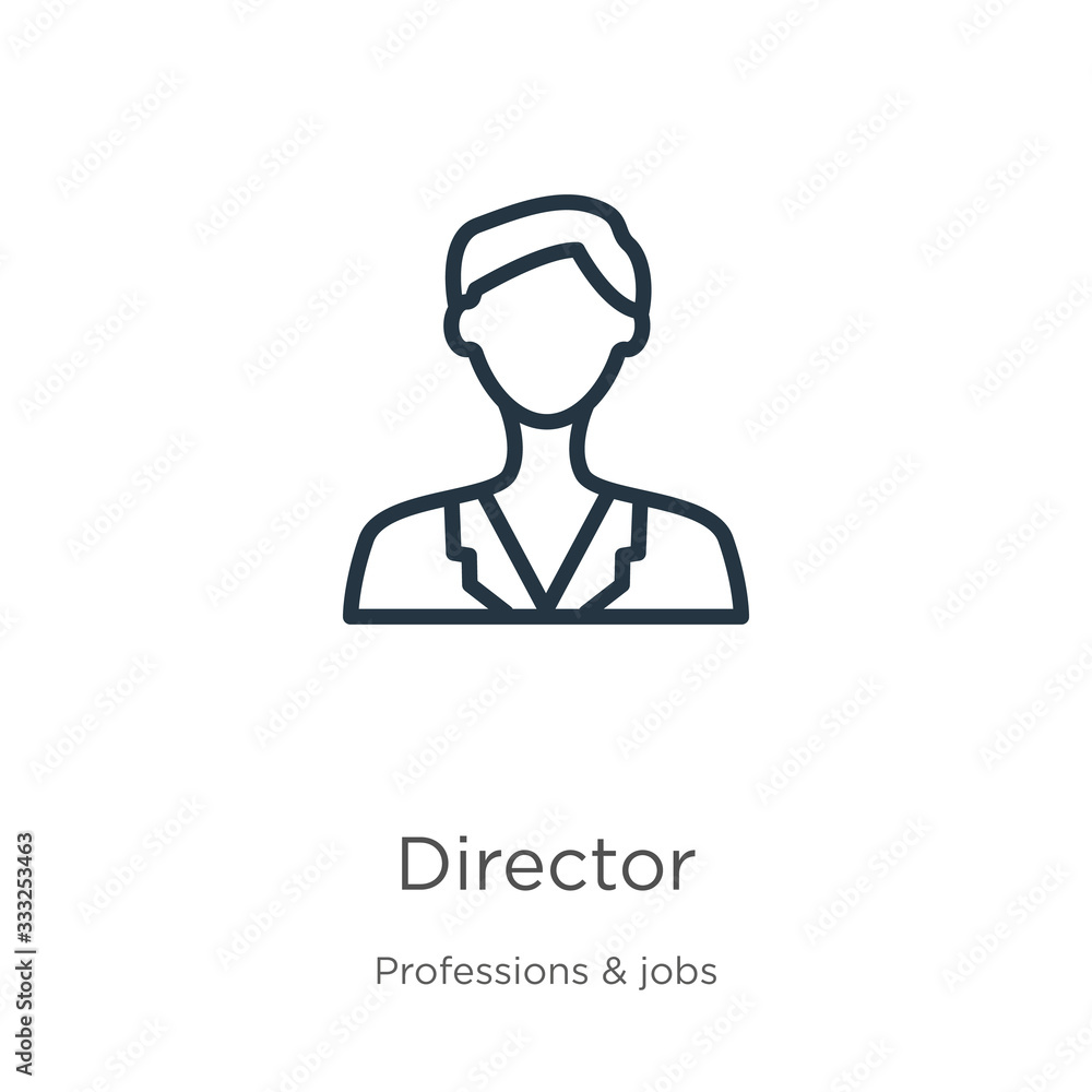 Poster director icon. thin linear director outline icon isolated on white background from professions colle