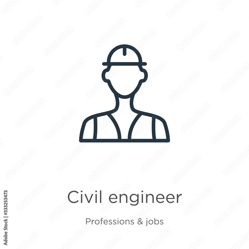 Poster civil engineer icon. thin linear civil engineer outline icon isolated on white background from profe