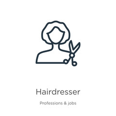 Hairdresser icon. Thin linear hairdresser outline icon isolated on white background from professions collection. Line vector sign, symbol for web and mobile