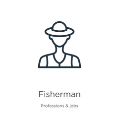 Fisherman icon. Thin linear fisherman outline icon isolated on white background from professions collection. Line vector sign, symbol for web and mobile