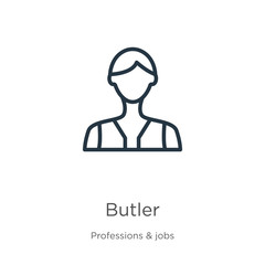Butler icon. Thin linear butler outline icon isolated on white background from professions collection. Line vector sign, symbol for web and mobile