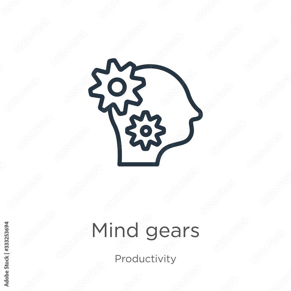 Poster mind gears icon. thin linear mind gears outline icon isolated on white background from productivity 