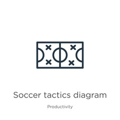 Soccer tactics diagram icon. Thin linear soccer tactics diagram outline icon isolated on white background from productivity collection. Line vector sign, symbol for web and mobile