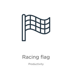 Racing flag icon. Thin linear racing flag outline icon isolated on white background from productivity collection. Line vector sign, symbol for web and mobile