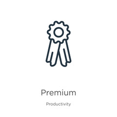 Premium icon. Thin linear premium outline icon isolated on white background from productivity collection. Line vector sign, symbol for web and mobile