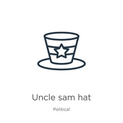 Uncle sam hat icon. Thin linear uncle sam hat outline icon isolated on white background from political collection. Line vector sign, symbol for web and mobile