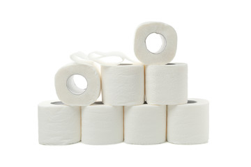 Group of toilet paper isolated on white background