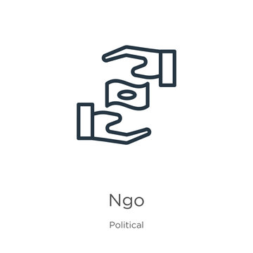 Ngo icon. Thin linear ngo outline icon isolated on white background from political collection. Line vector sign, symbol for web and mobile