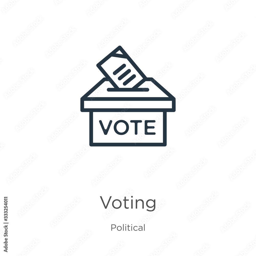 Aufkleber voting icon. thin linear voting outline icon isolated on white background from political collection.