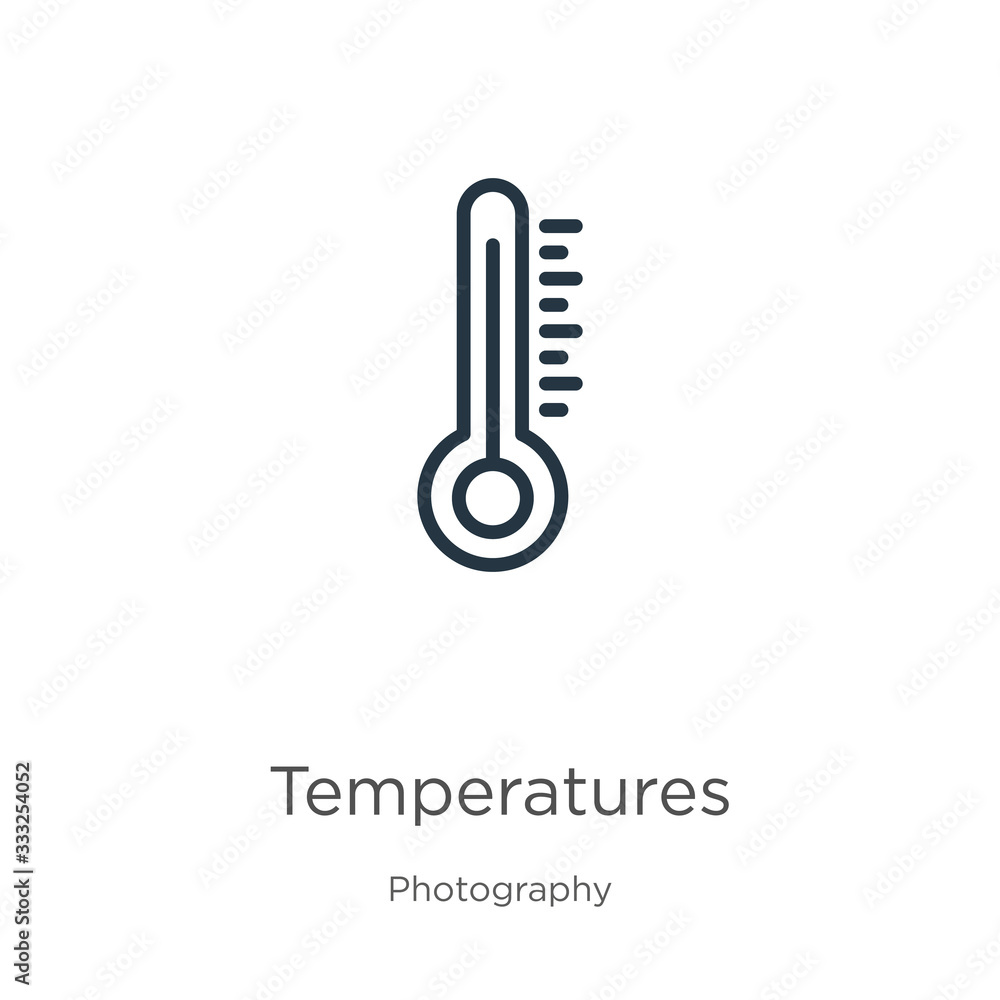 Poster temperatures icon. thin linear temperatures outline icon isolated on white background from photograp