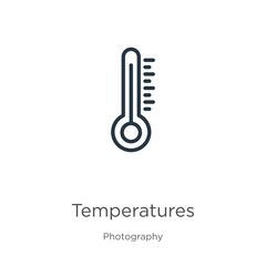 Temperatures icon. Thin linear temperatures outline icon isolated on white background from photography collection. Line vector sign, symbol for web and mobile