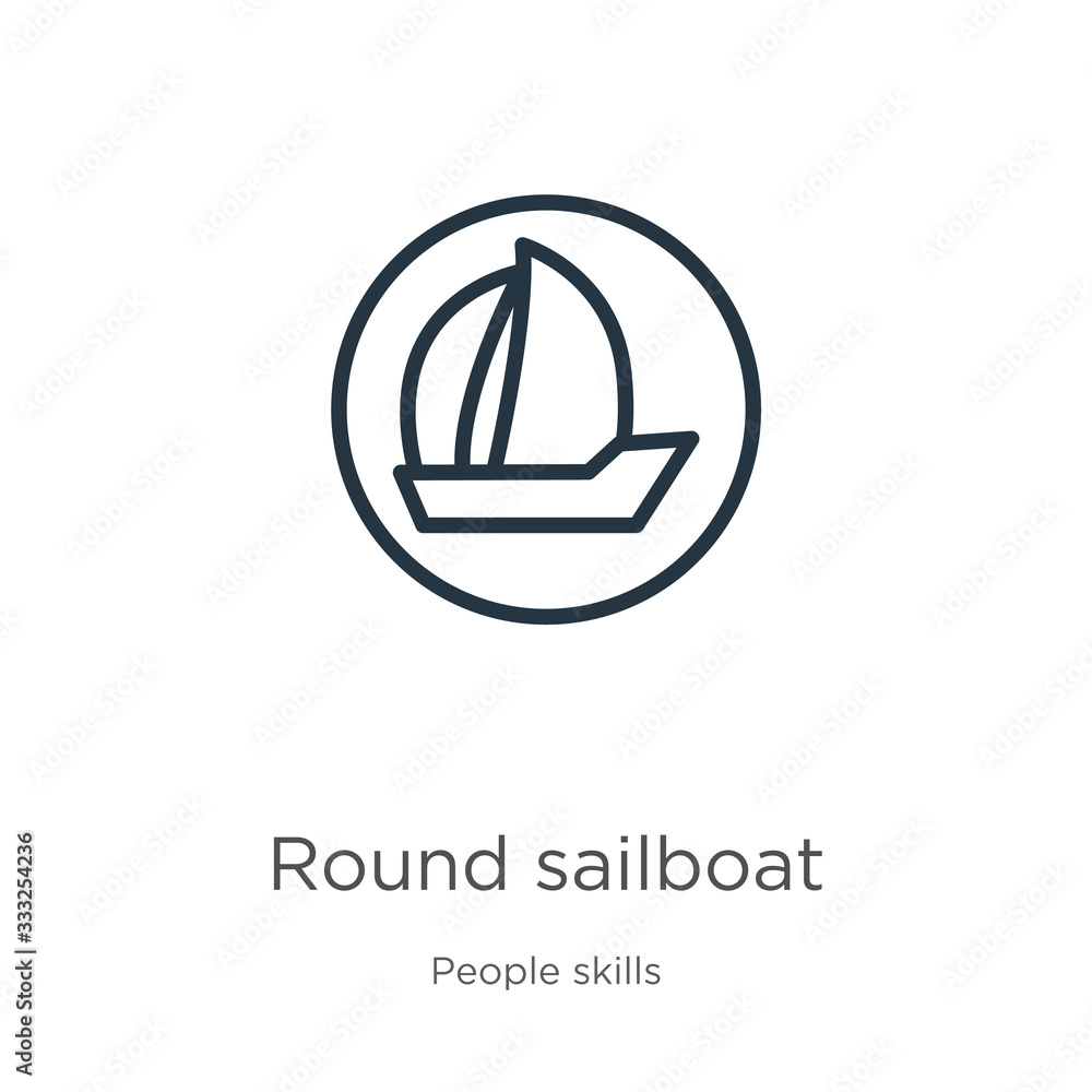 Poster round sailboat icon. thin linear round sailboat outline icon isolated on white background from peopl