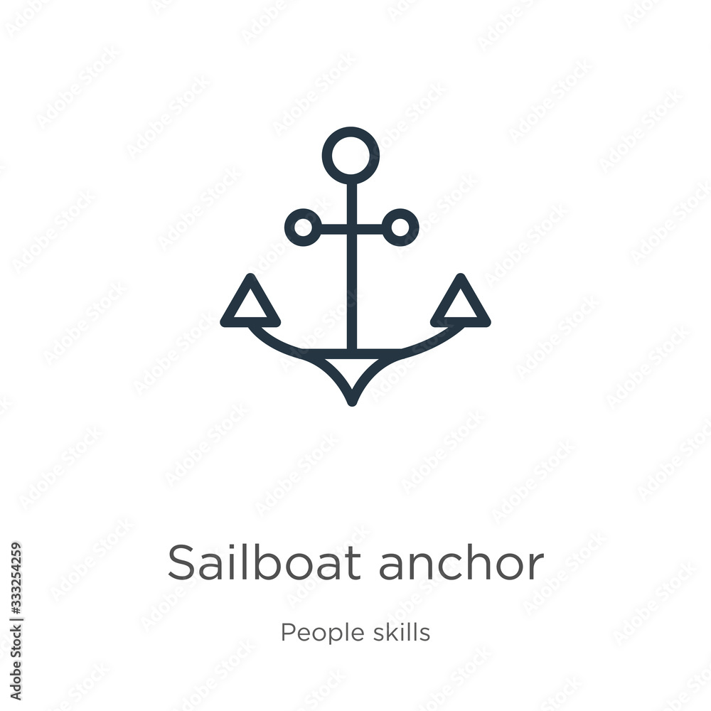 Poster sailboat anchor icon. thin linear sailboat anchor outline icon isolated on white background from peo