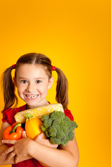 Happy Girl Holding Vegetables, Healthy Eating, Food, Nutrition
