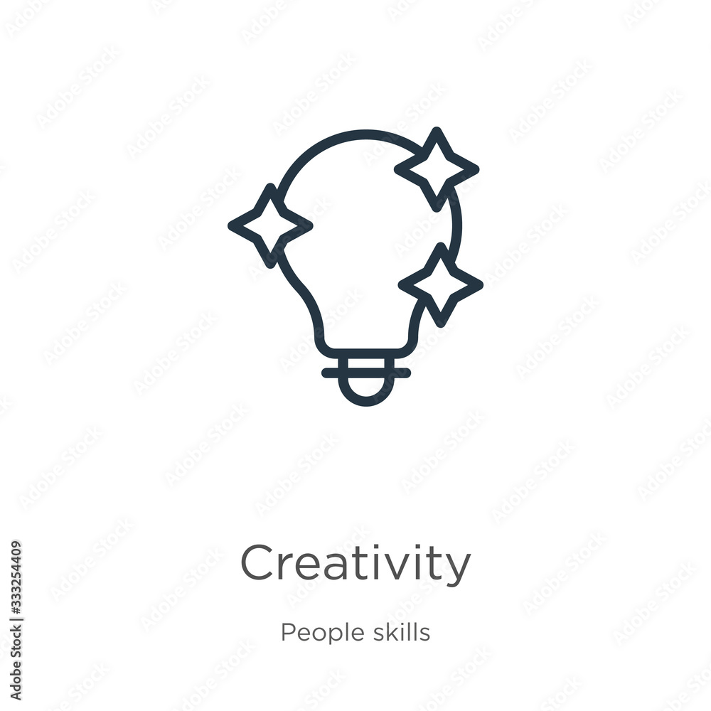 Poster creativity icon. thin linear creativity outline icon isolated on white background from people skills