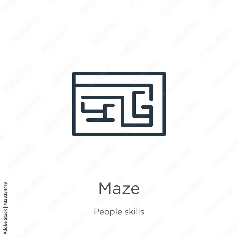 Poster maze icon. thin linear maze outline icon isolated on white background from people skills collection.
