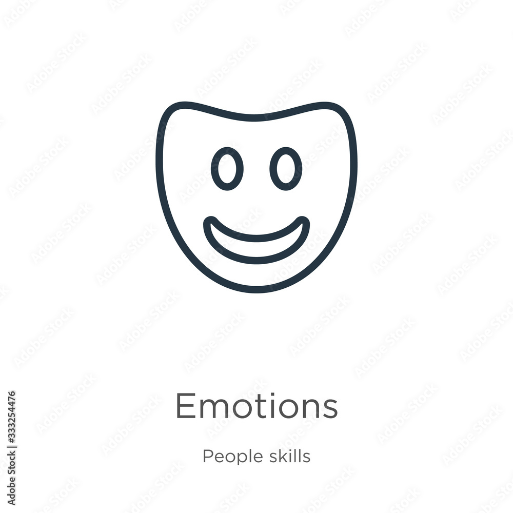 Poster emotions icon. thin linear emotions outline icon isolated on white background from people skills col