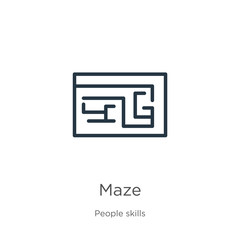 Maze icon. Thin linear maze outline icon isolated on white background from people skills collection. Line vector sign, symbol for web and mobile