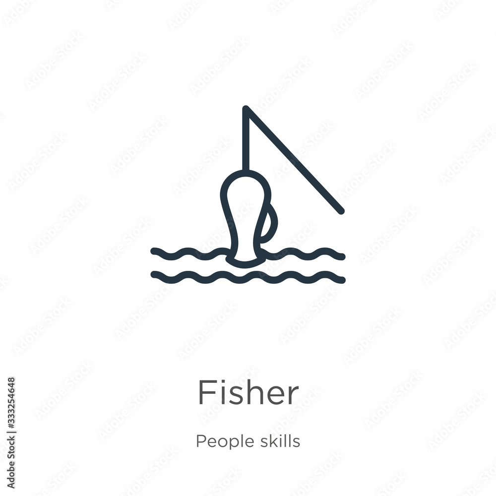 Aufkleber fisher icon. thin linear fisher outline icon isolated on white background from people skills collect