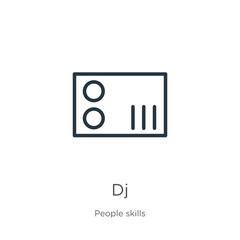 Dj icon. Thin linear dj outline icon isolated on white background from people skills collection. Line vector sign, symbol for web and mobile
